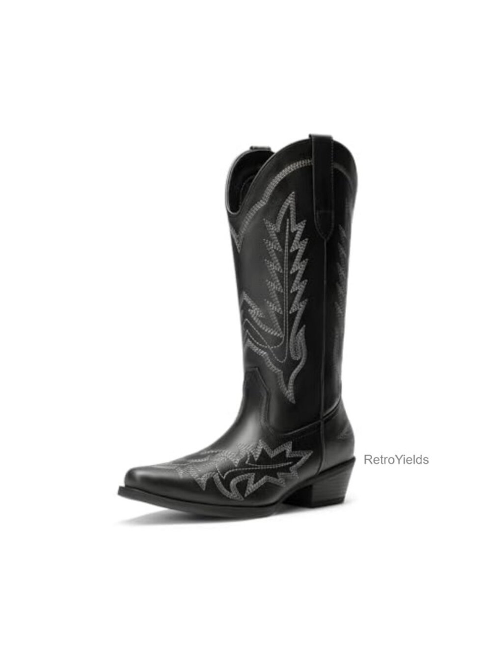Women's Western Mid Calf Cowboy Boots Faux Leather Block Heel
